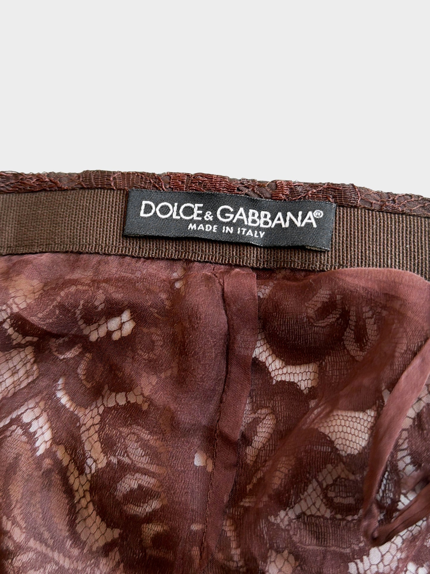 Dolce and Gabbana 2000s Brown Pleated Lace Skirt