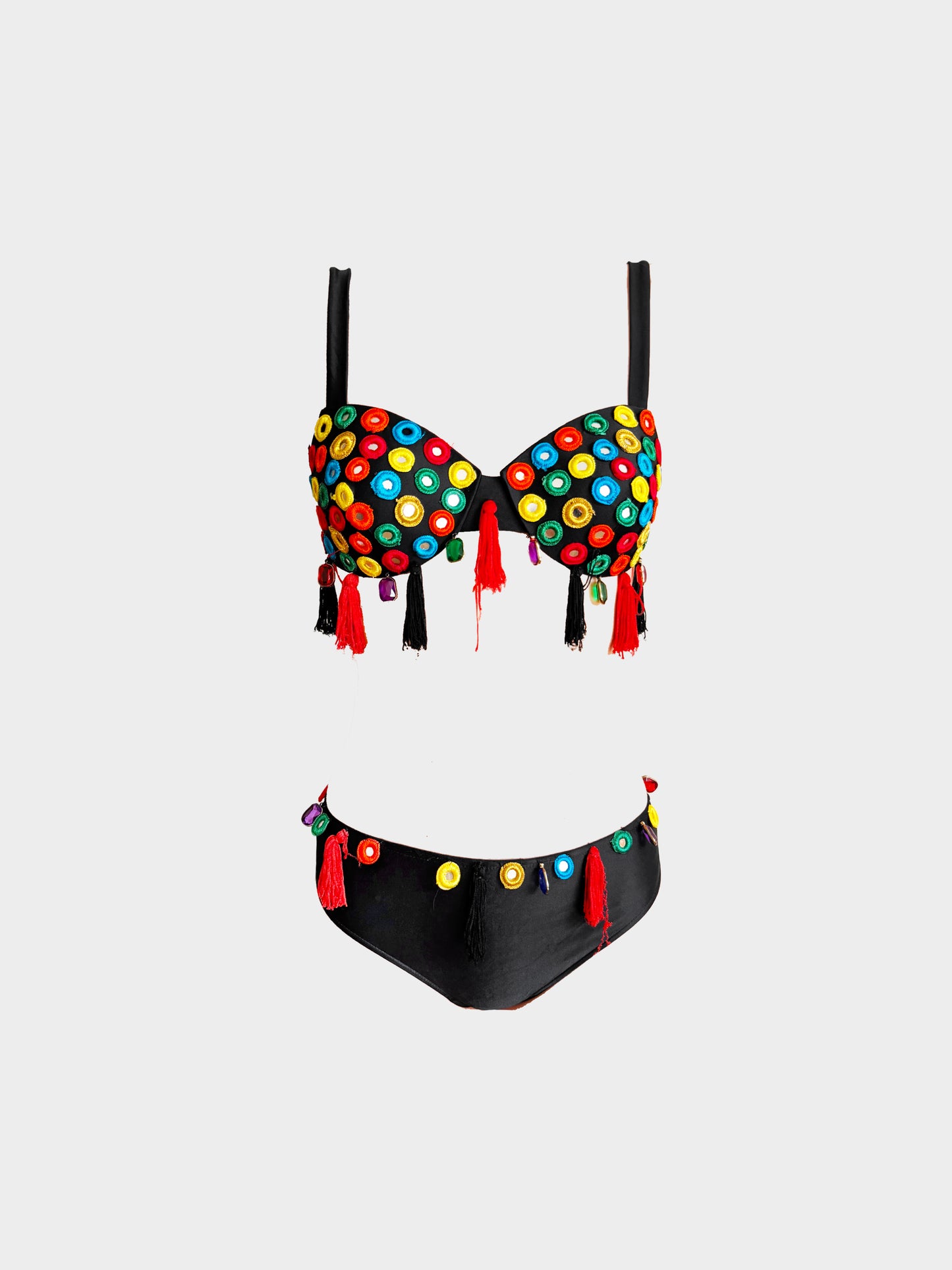 Dolce and Gabbana FW 1992 Multicolor Mirrors and Tassels Two-piece Bikini