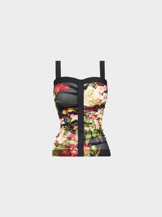 Dolce and Gabbana 2000s Multicolor Floral Print Sheer Silk Top
