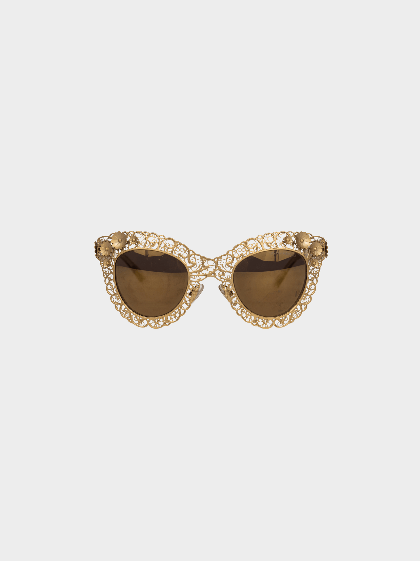 Dolce and Gabbana 2014 Filigrana Gold Floral Cat-Eye Sunglasses
