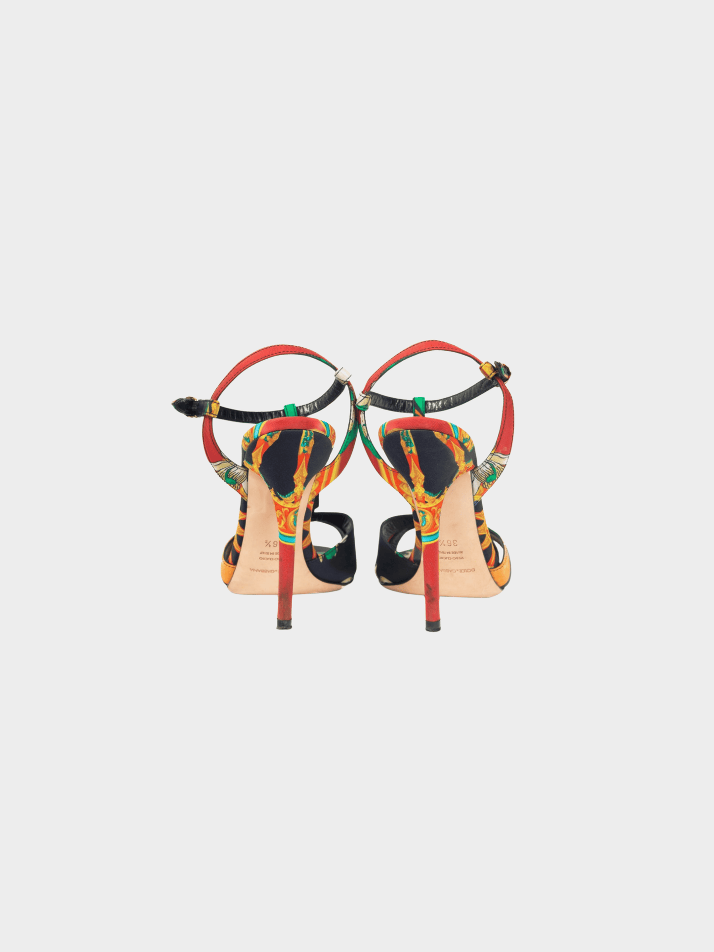 Dolce and Gabbana SS 2013 Multi-Print Silk Embellished T-Strap Sandals