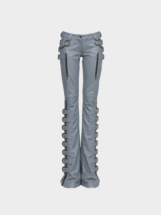 Dolce and Gabbana SS 2003 Silver Blue Leather Bondage Pants