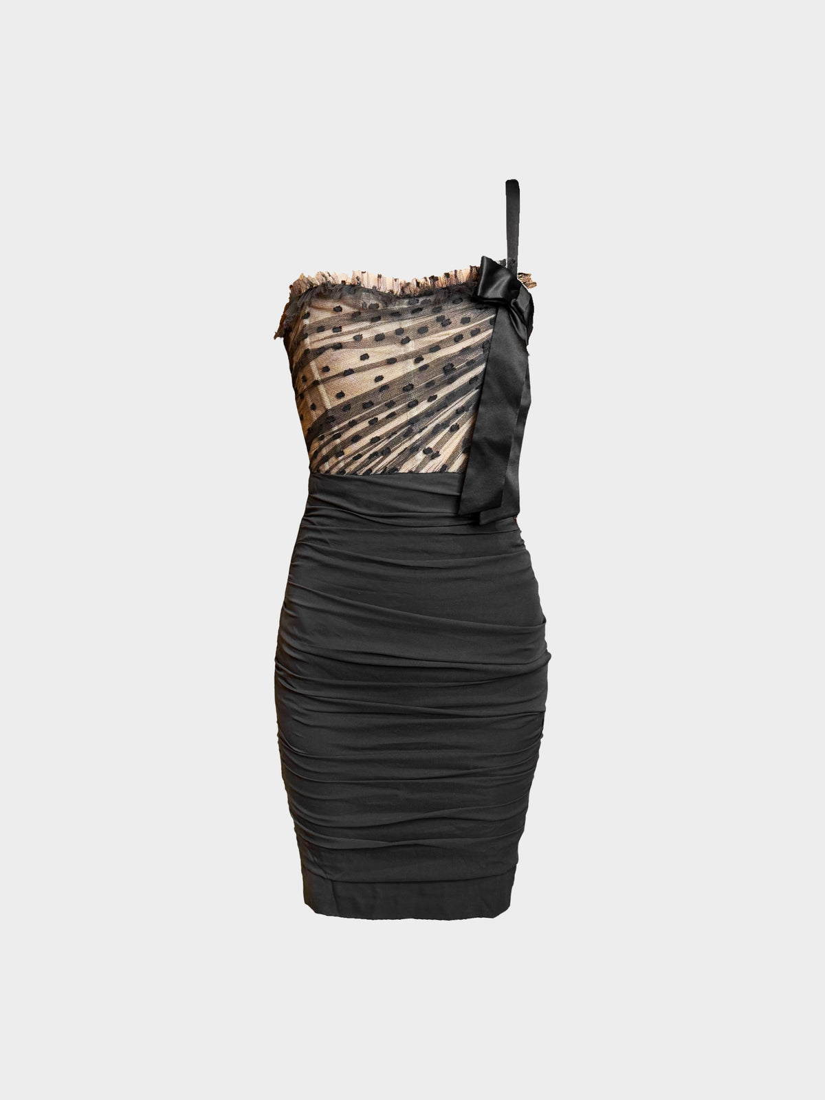 Dolce and Gabbana 2000s Black and Beige Polka Dot Mesh Silk Dress