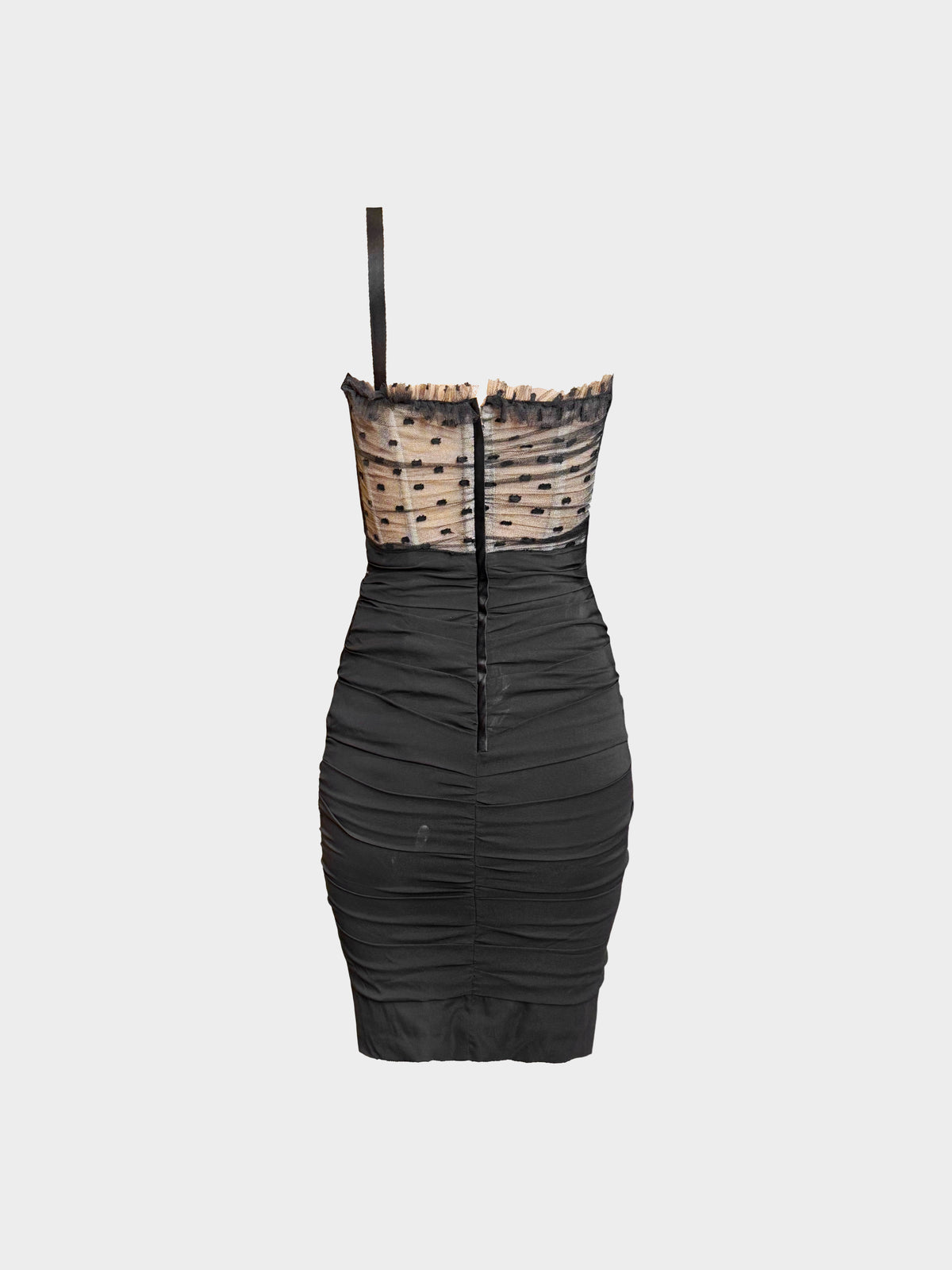 Dolce and Gabbana 2000s Black and Beige Polka Dot Mesh Silk Dress