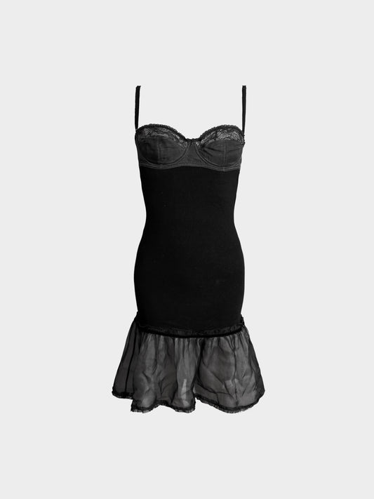 Dolce and Gabbana 2000s Black Knit and Lace Bra Dress