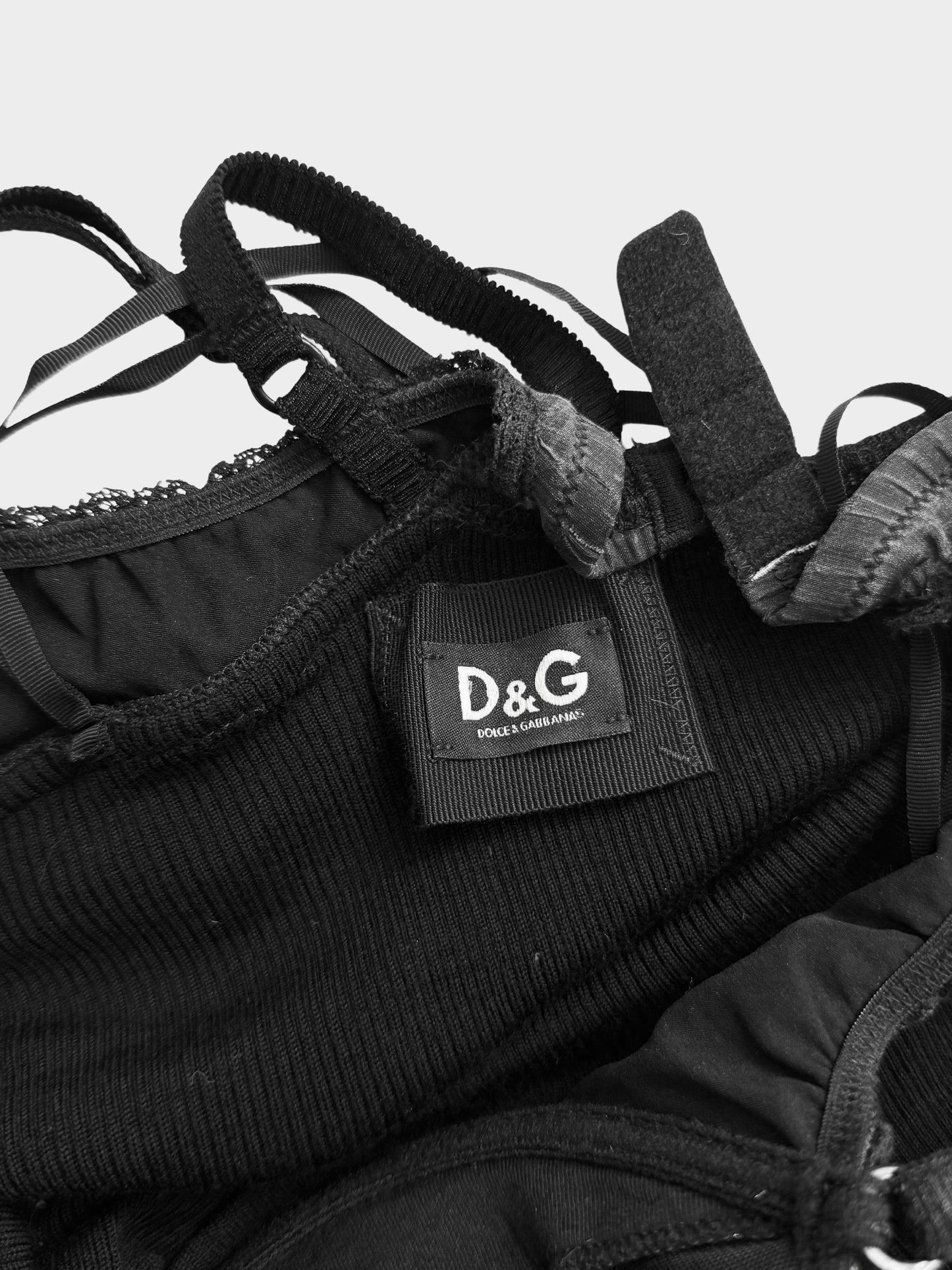 Dolce and Gabbana 2000s Black Knit and Lace Bra Dress
