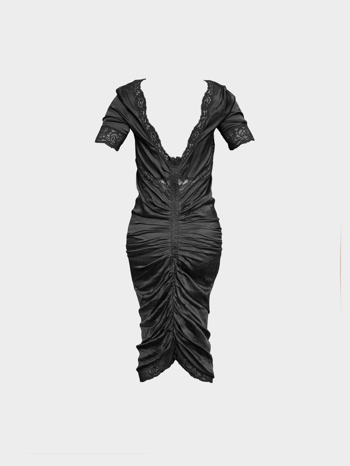 Dolce and Gabbana 2000s Black Silk and Lace Short Sleeve Midi Dress