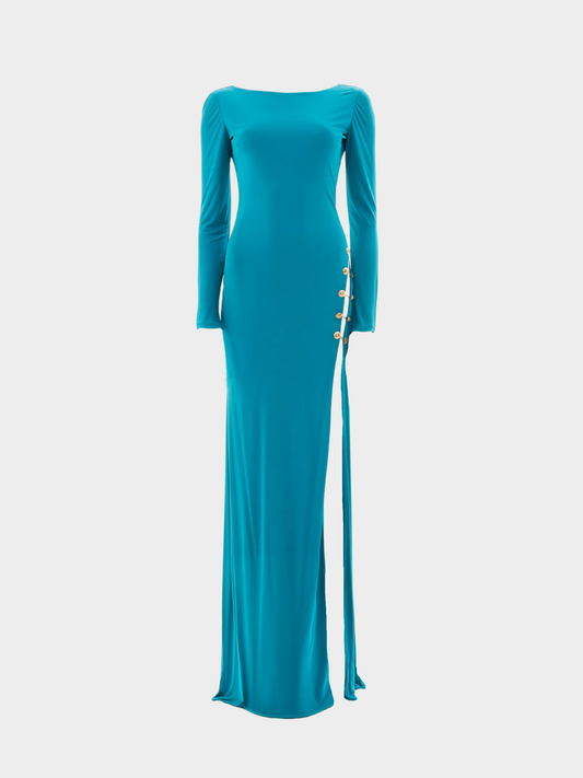 Emilio Pucci 2000s Teal Evening Dress with Gold Embellishment