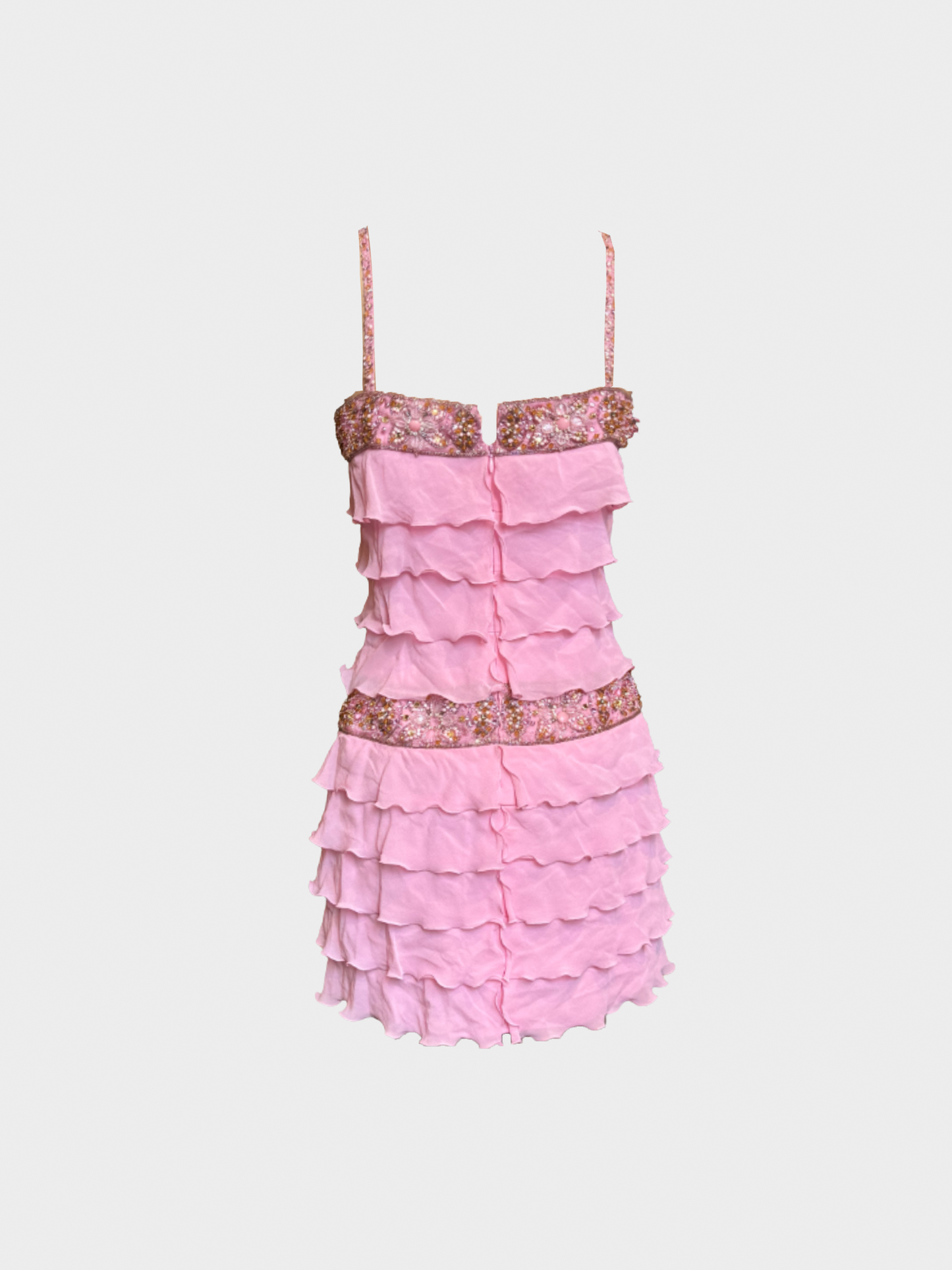 Escada 2000s Pink Tiered Embellished Mini Dress