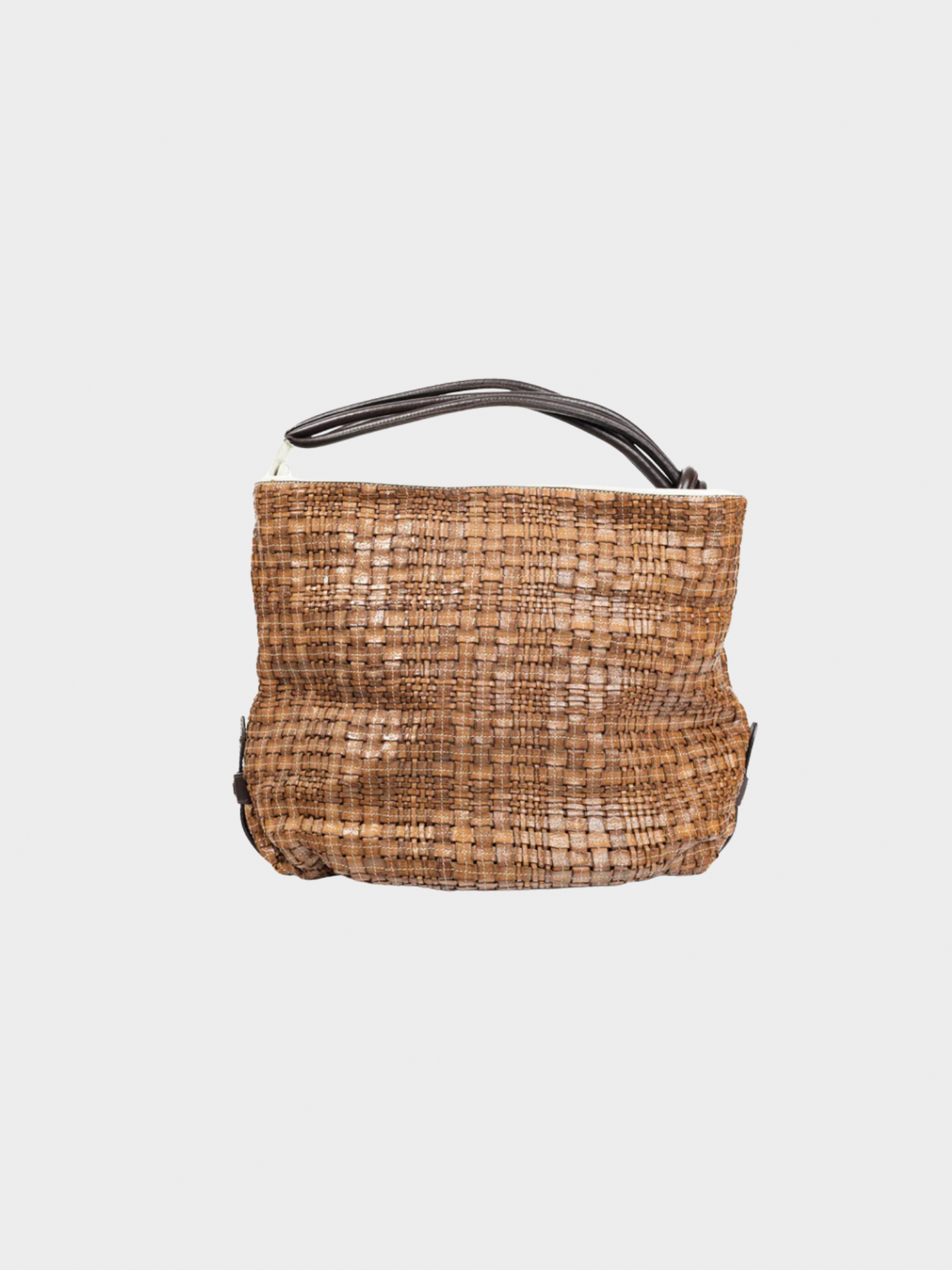 Escada SS 2014 Brown Woven-Leather Hobo