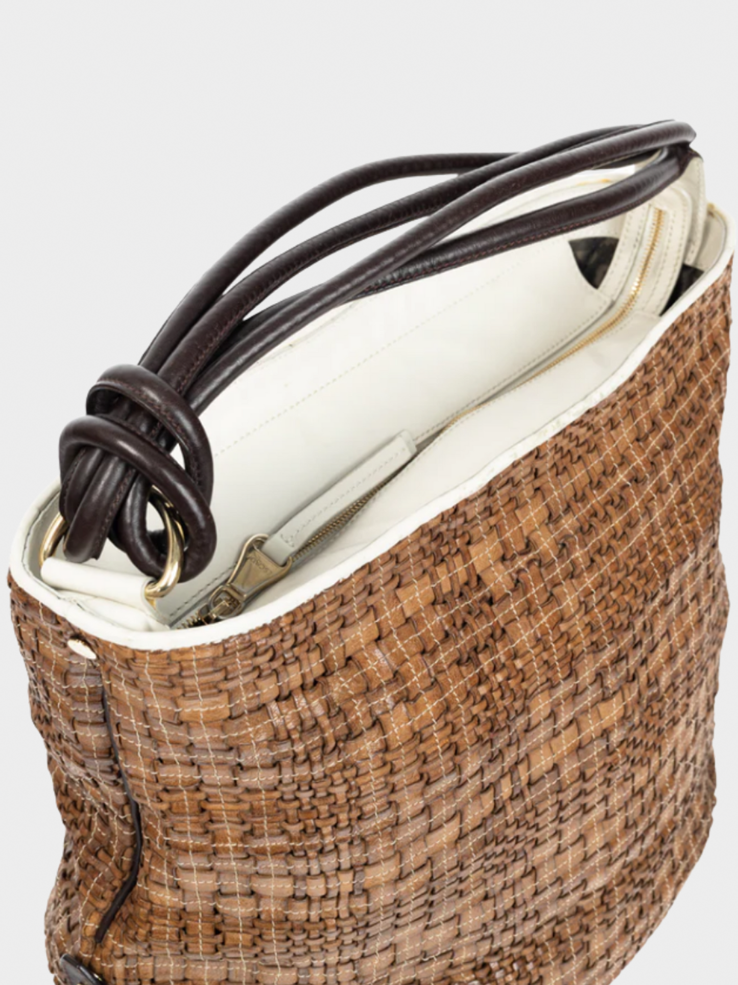 Escada SS 2014 Brown Woven-Leather Hobo