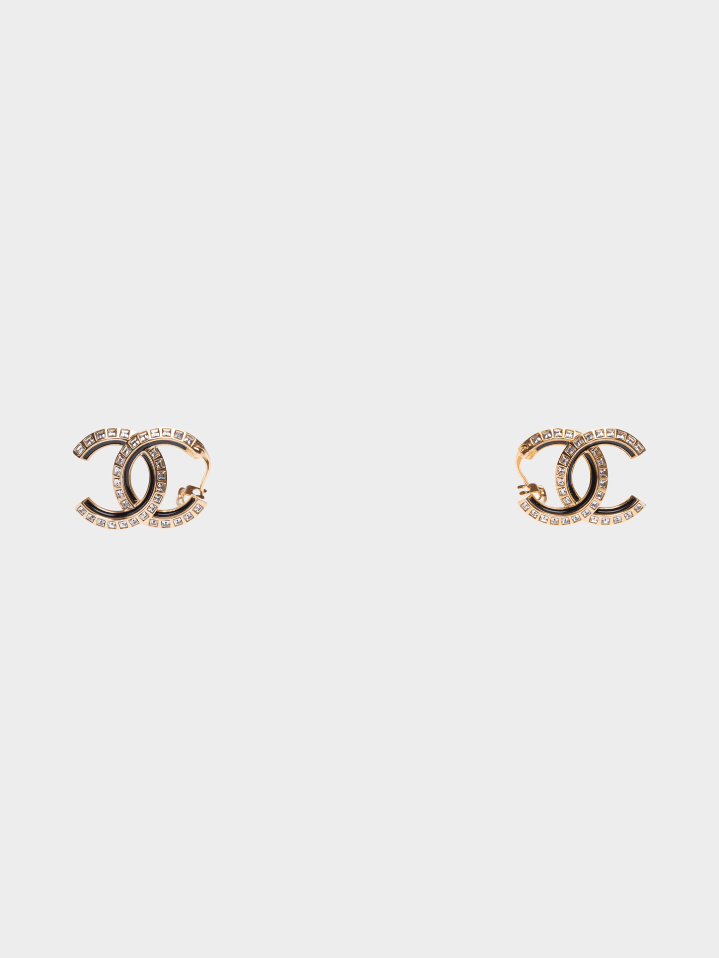 Chanel 2020s Black Enamel and Gold Hardware Crystal CC Earrings