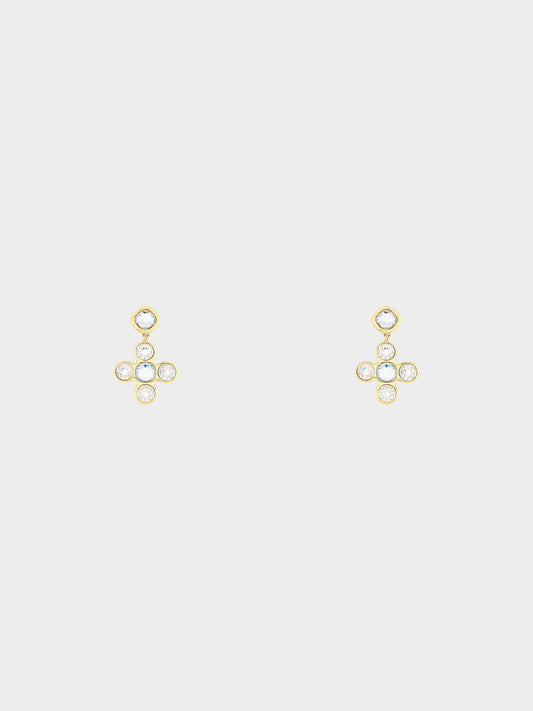 Yves Saint Laurent 1990s Gold Cross Rhinestone Clip-on Earrings