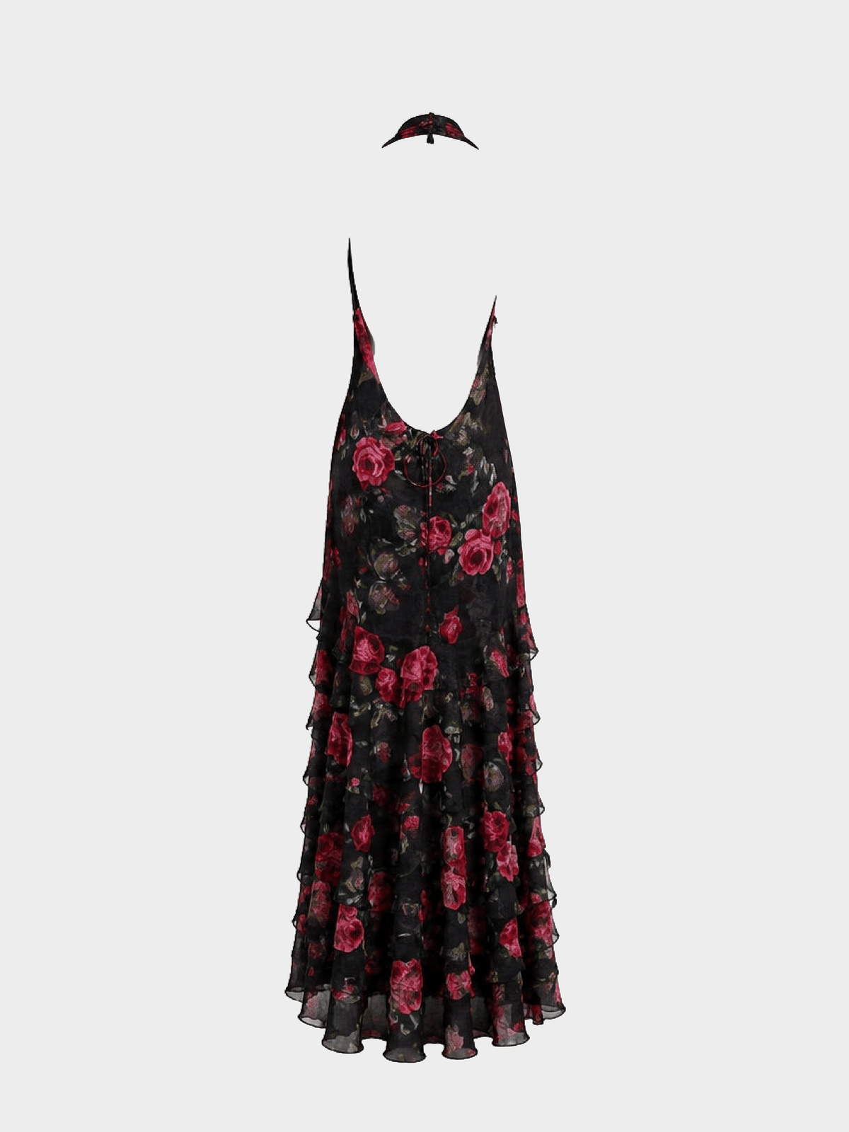 Emanuel Ungaro 2000s Black Silk Floral Halter Dress