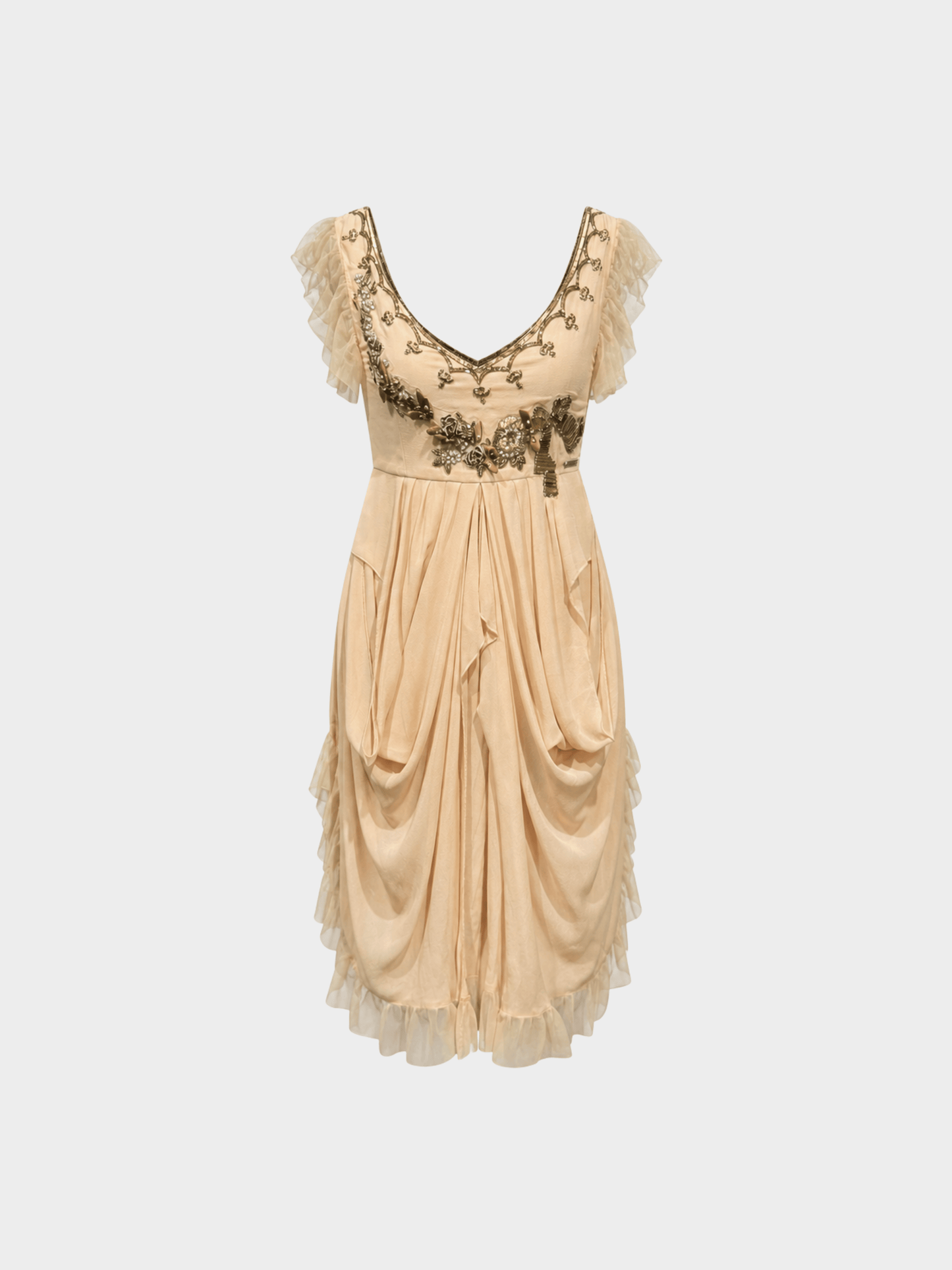 John Galliano SS 2008 Embellished Draped Blush Silk Dress