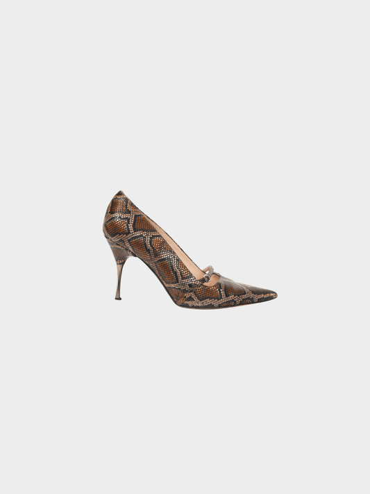 Escada AW 2015 Runway Brown Snake-Embossed Pointed-Toe Pumps