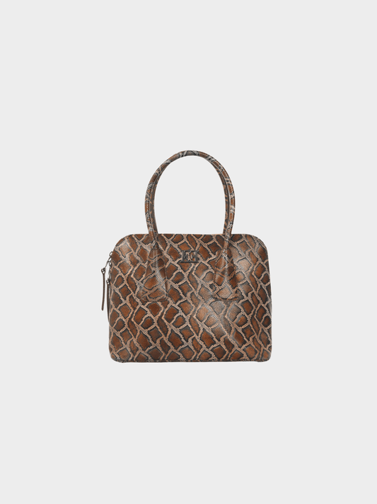Escada 2015 Brown Snake-Embossed Leather Dome Tote