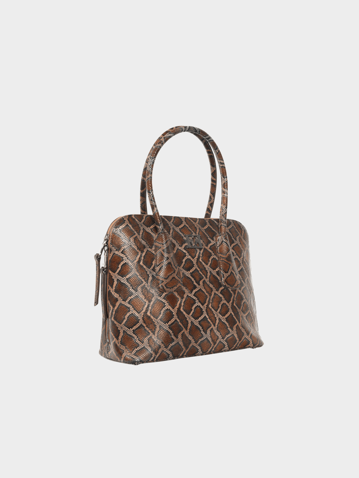 Escada 2015 Brown Snake-Embossed Leather Dome Tote