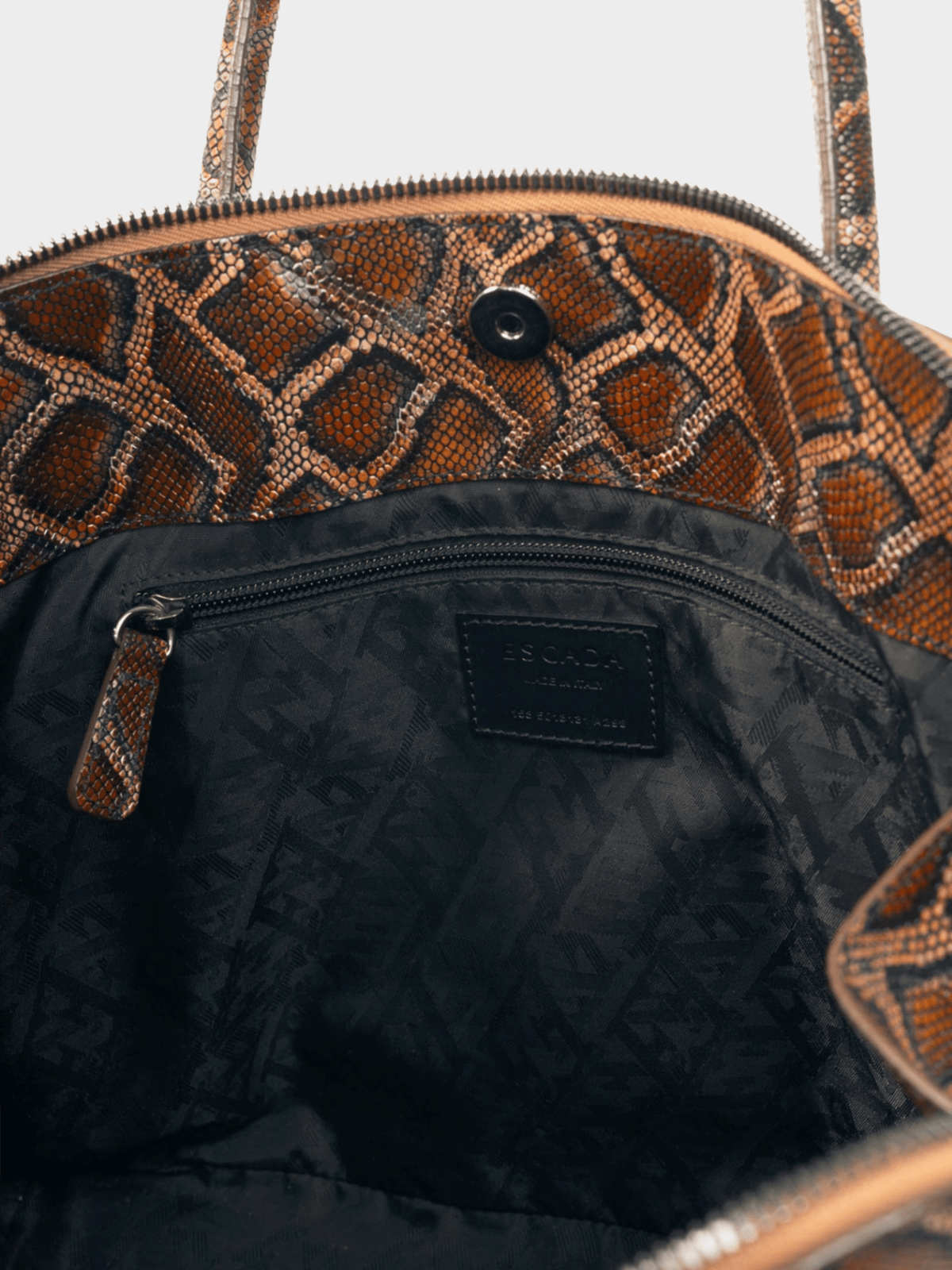 Escada 2015 Brown Snake-Embossed Leather Dome Tote