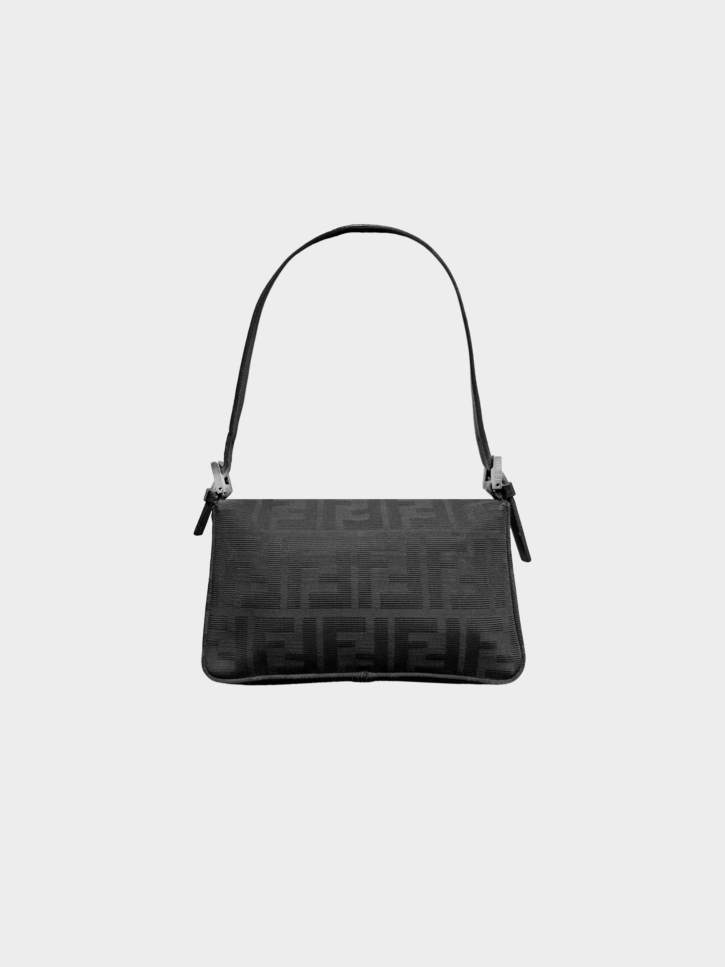 Fendi Early 2000s Black Canvas and Leather Zucca Mini Baguette Bag