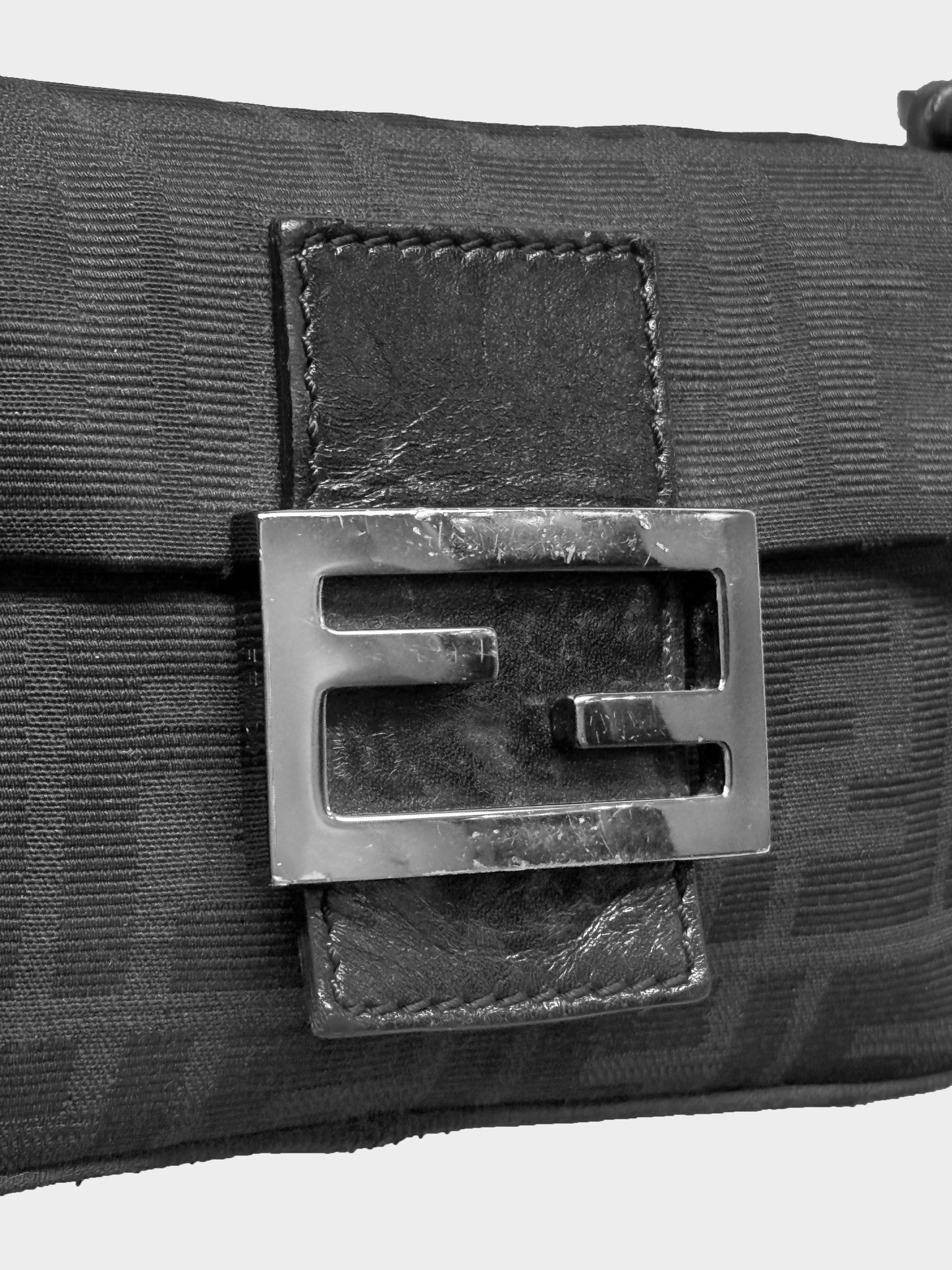Fendi Early 2000s Black Canvas and Leather Zucca Mini Baguette Bag