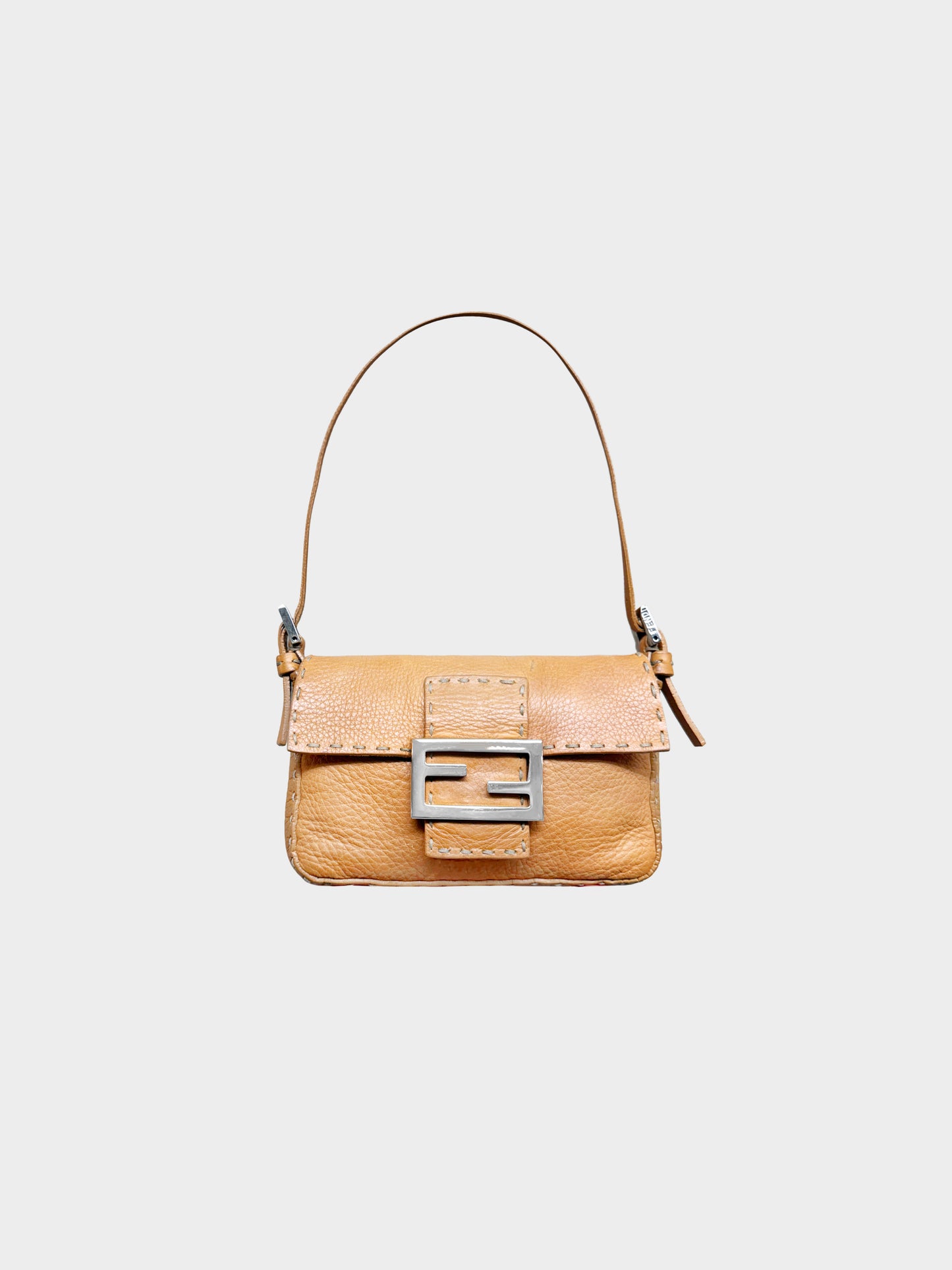 Fendi Early 2000s Brown Leather Selleria Mini Baguette Bag
