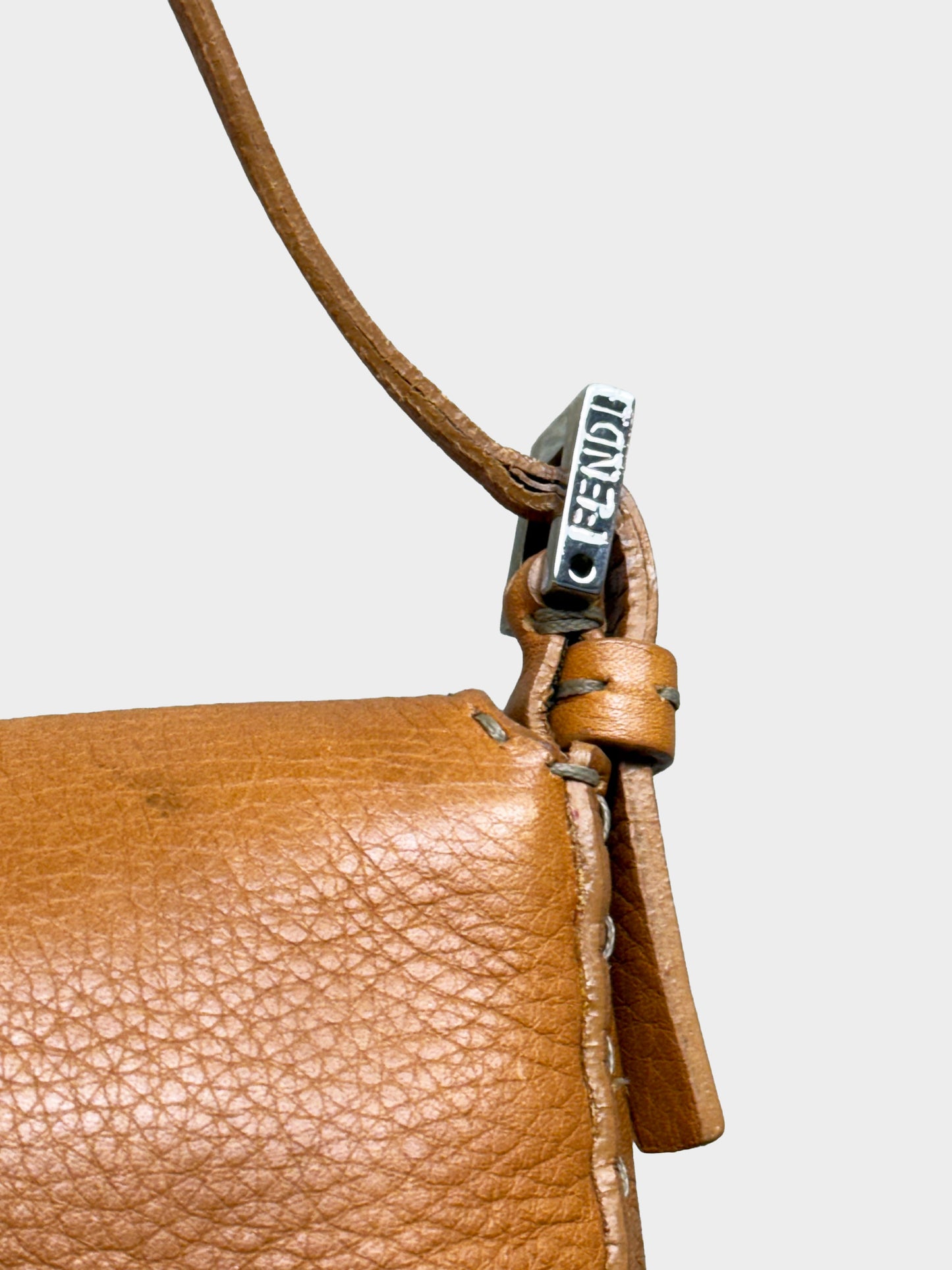 Fendi Early 2000s Brown Leather Selleria Mini Baguette Bag