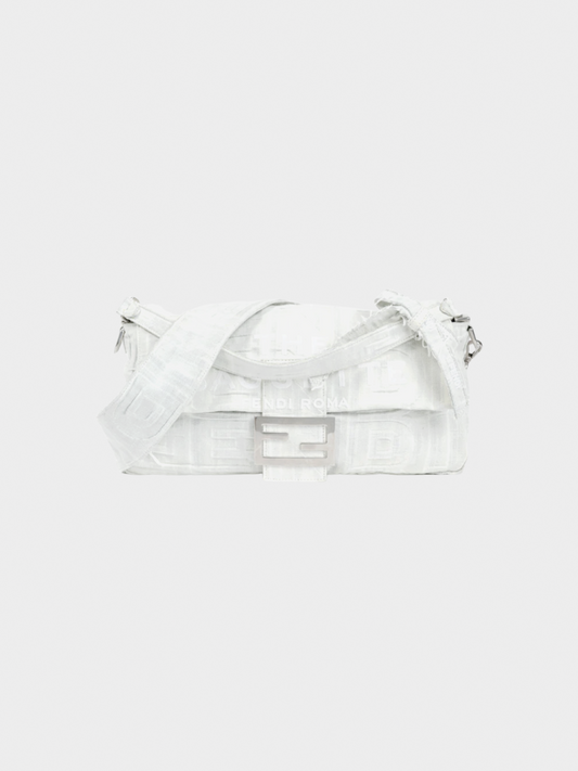 Fendi by Marc Jacobs SS 2023 Limited Maxi Baguette White Denim Shoulder Bag