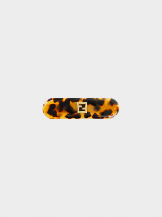 Fendi 2010s Brown Leopard FF Logo Barrette