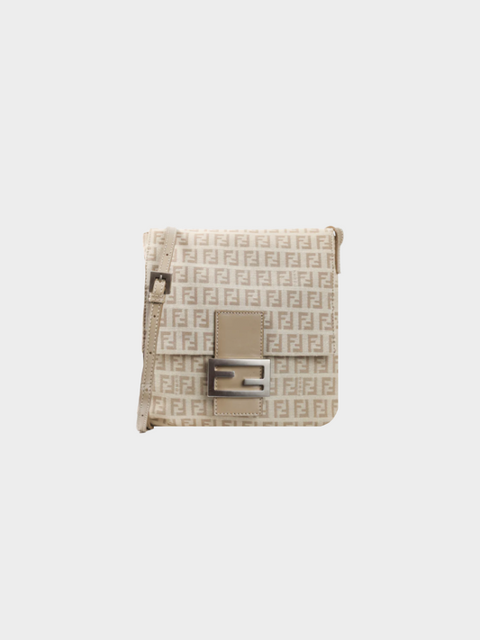 Fendi 2000s Beige Tortora & Pietra Zucchino Piatta Crossbody Bag