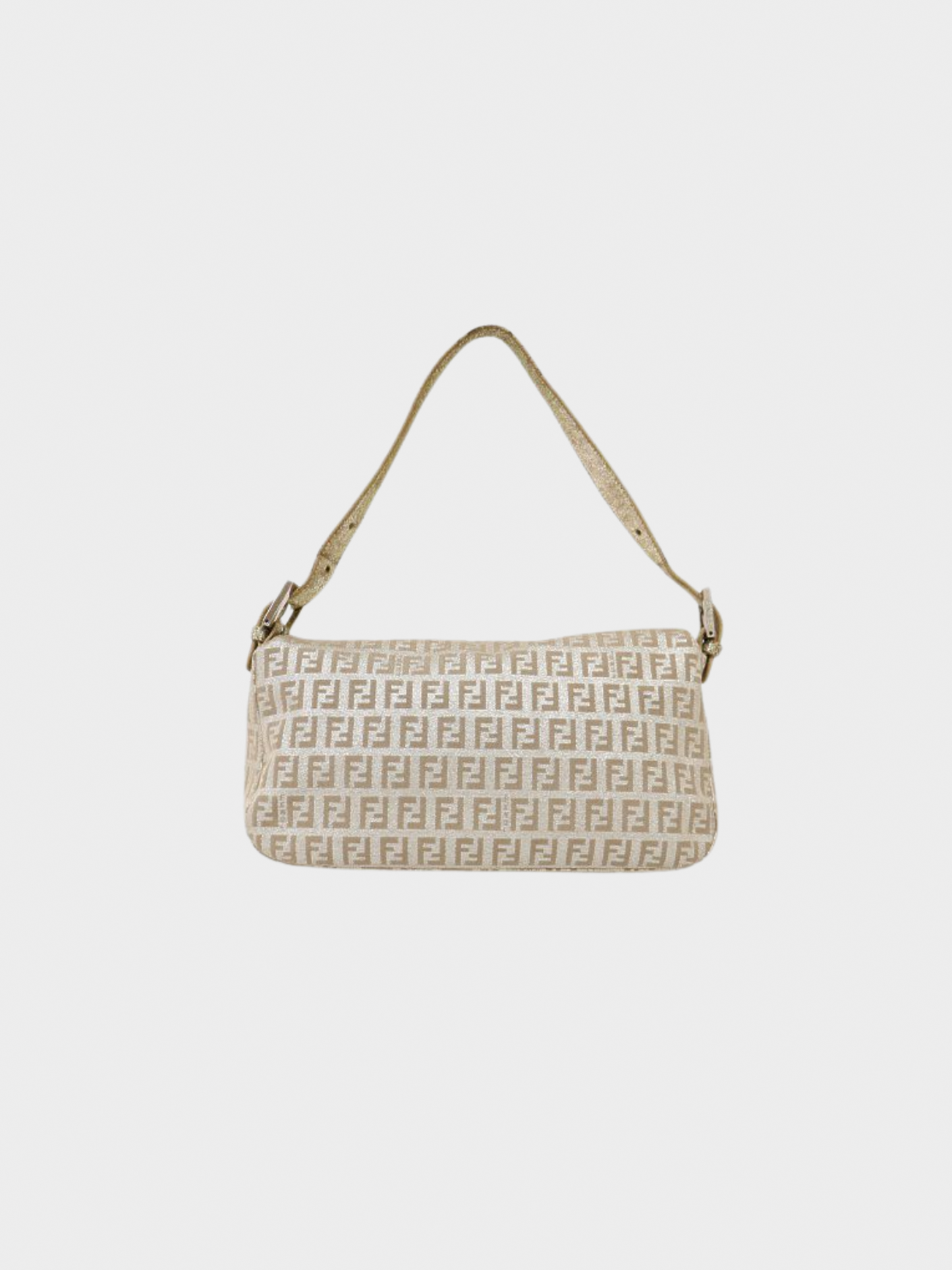 Fendi 2000s Glittery Beige Zucchino Canvas Mamma Baguette Bag