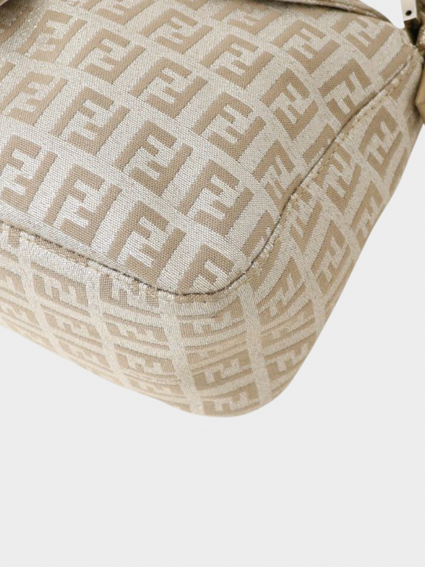 Fendi 2000s Glittery Beige Zucchino Canvas Mamma Baguette Bag