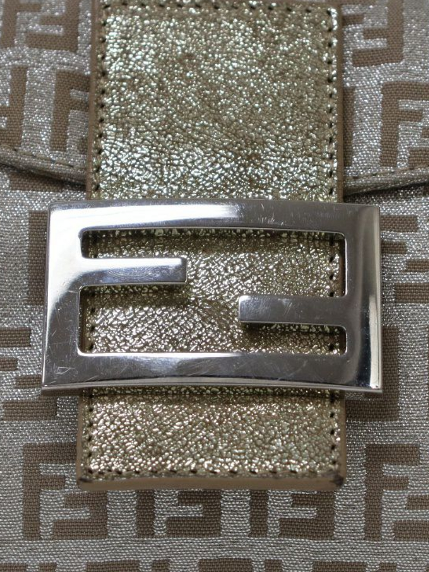 Fendi 2000s Glittery Beige Zucchino Canvas Mamma Baguette Bag