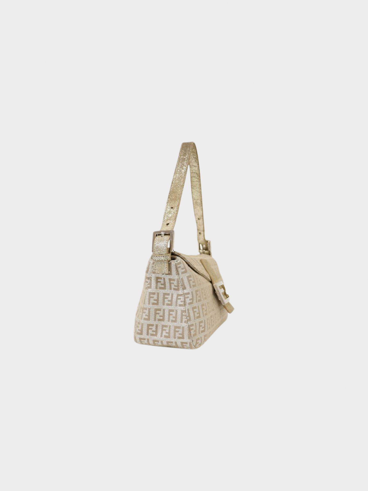 Fendi 2000s Glittery Beige Zucchino Canvas Mamma Baguette Bag