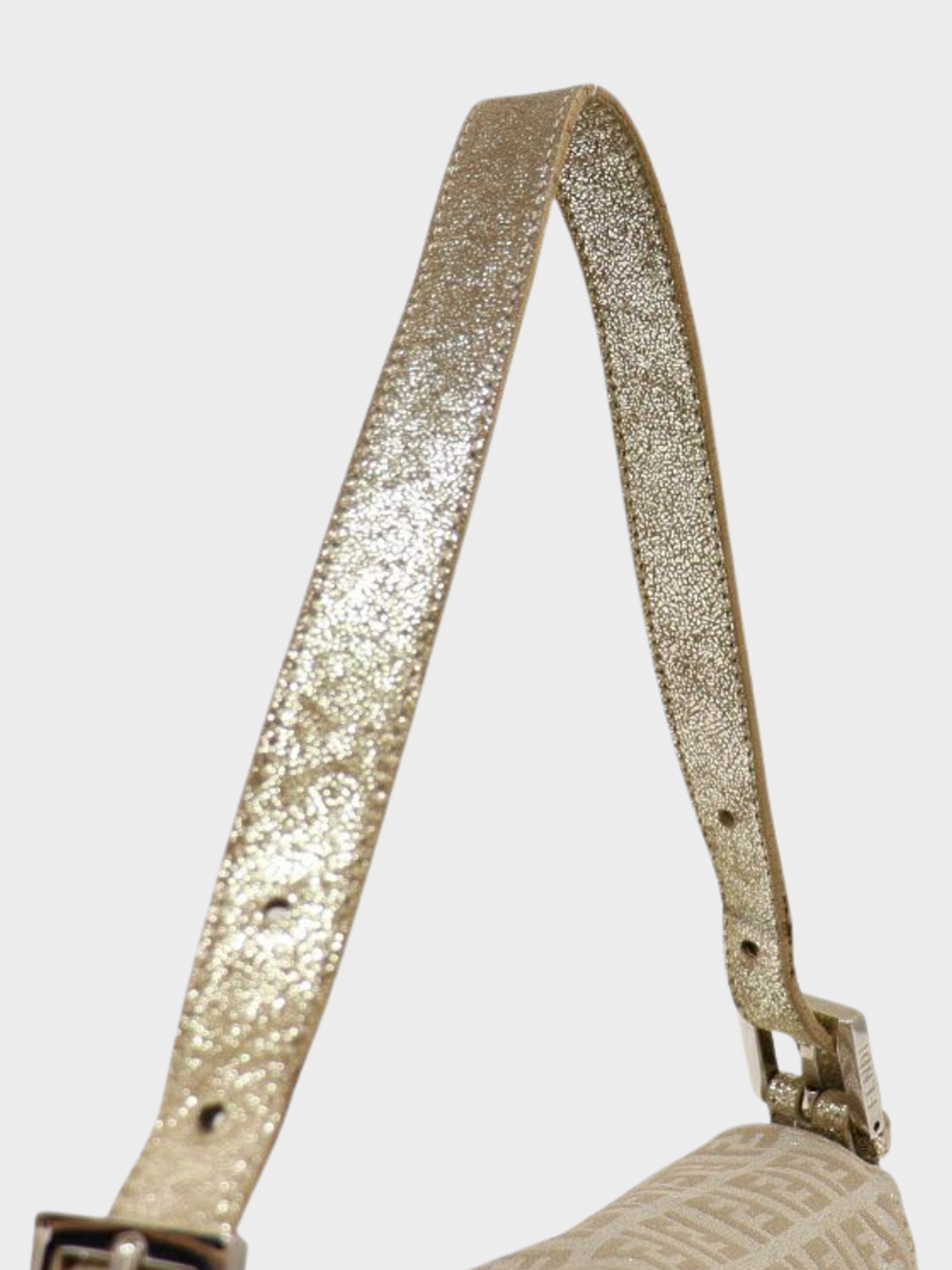 Fendi 2000s Glittery Beige Zucchino Canvas Mamma Baguette Bag