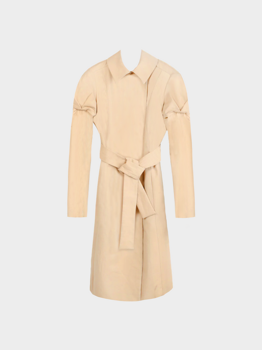 Fendi 2000s Tan Cotton Belted Pleated Sleeve Trench Coat