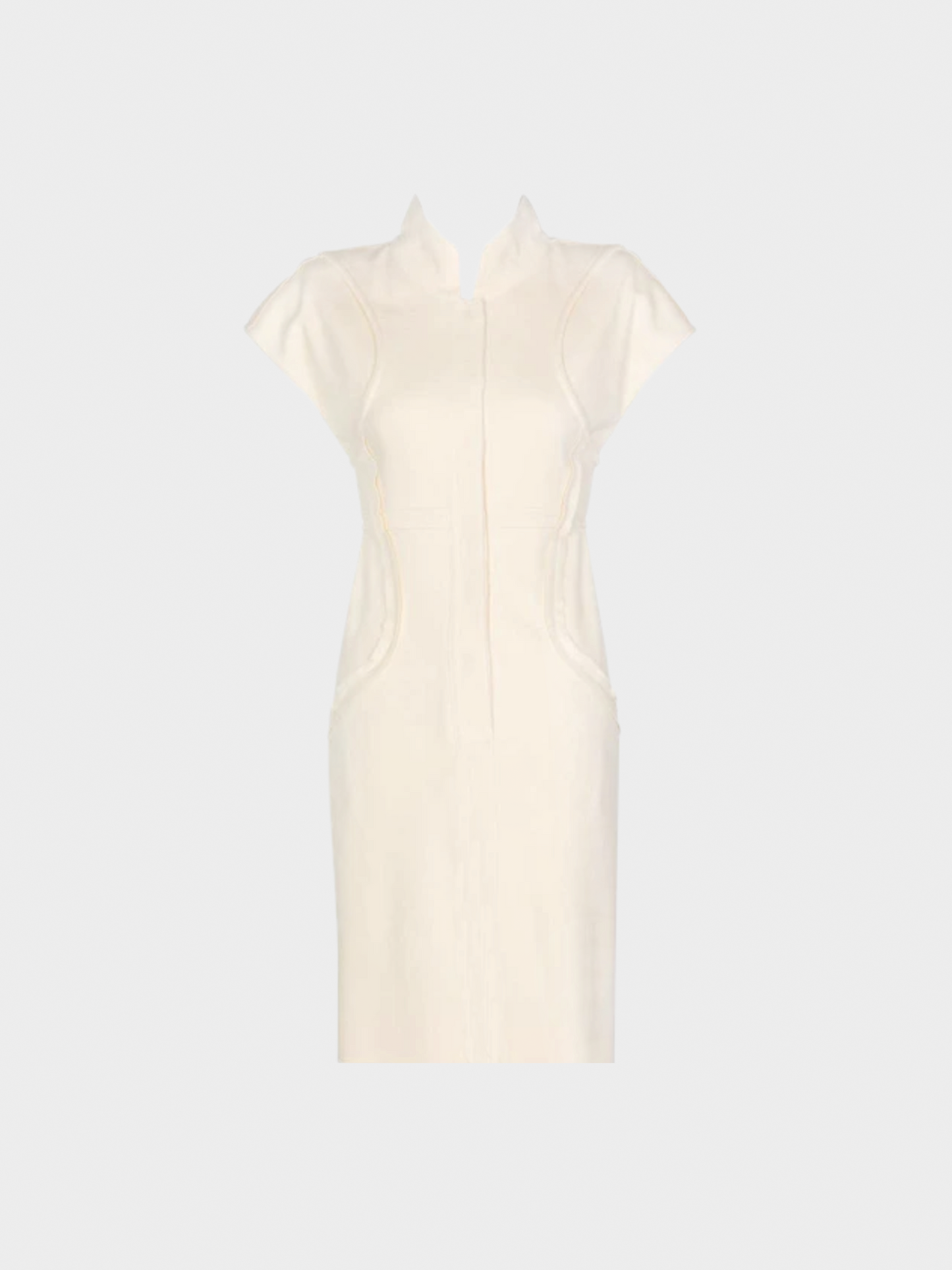 Fendi 2008 Ivory Sculpted Wool Short Sleeve Dress