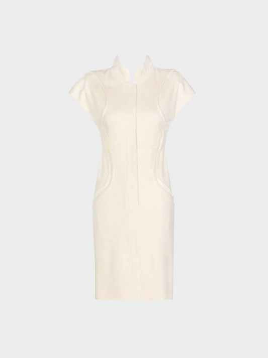 Fendi 2008 Ivory Sculpted Wool Short Sleeve Dress
