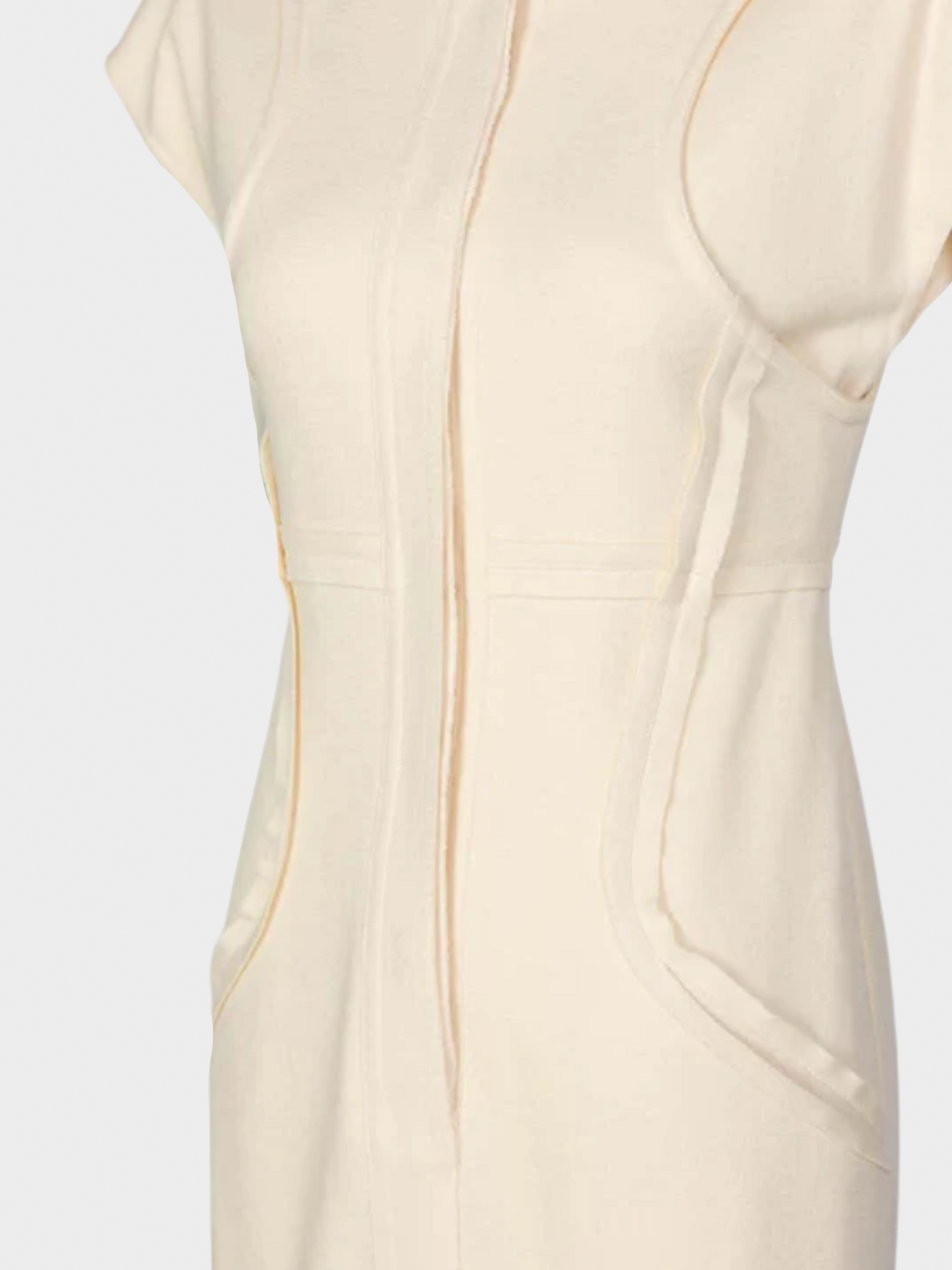 Fendi 2008 Ivory Sculpted Wool Short Sleeve Dress