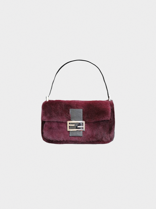 Fendi 2000s Plum Fur and Leather Baguette Bag