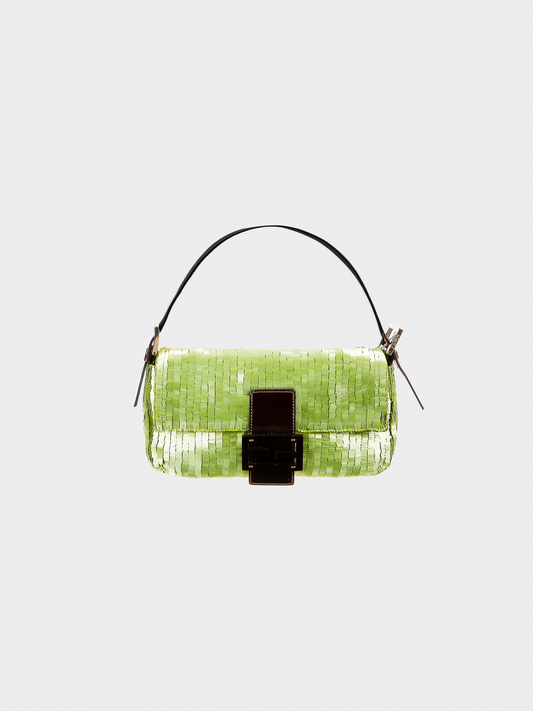 Fendi 2000s Green Sequined Baguette Bag