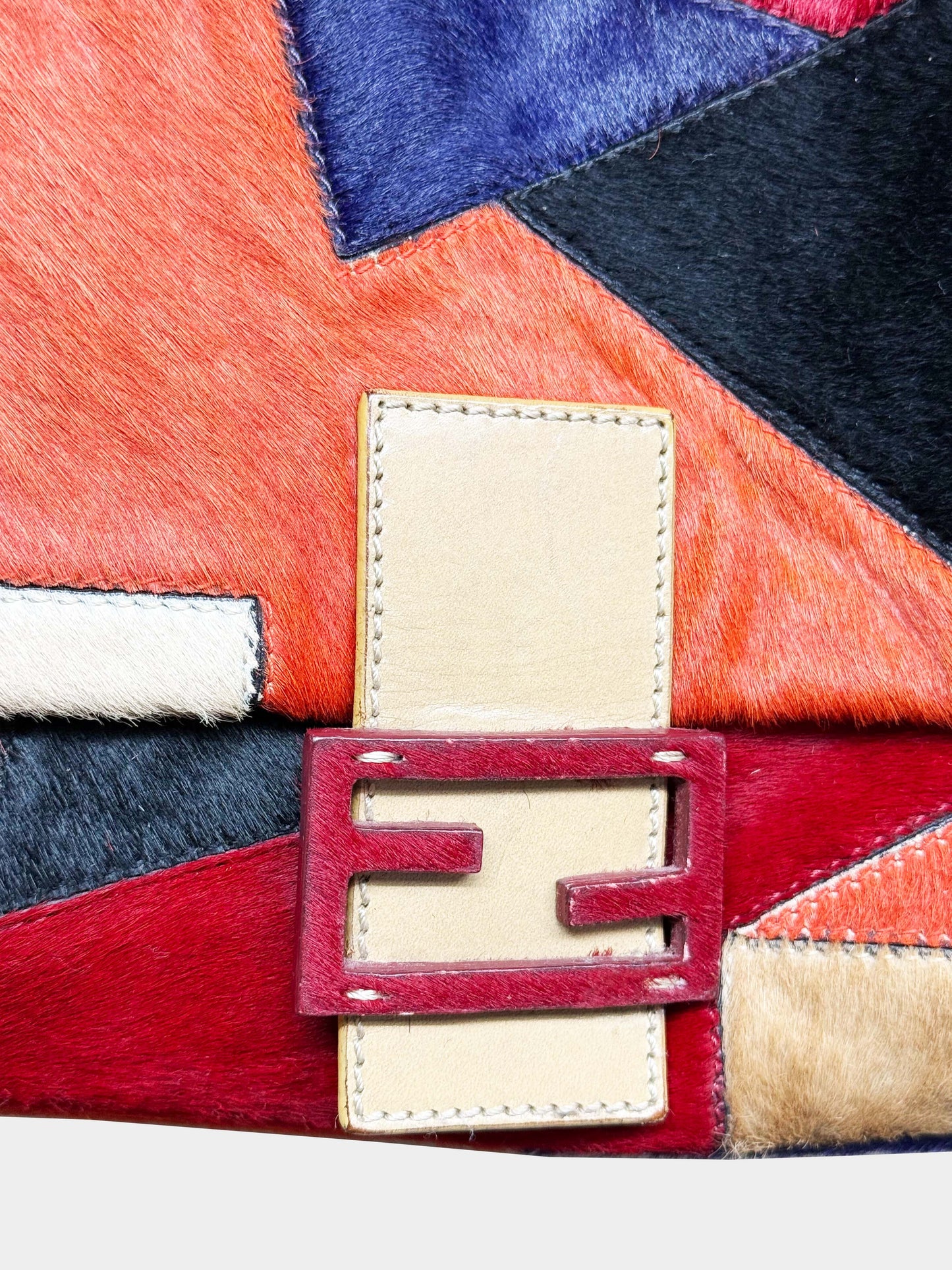 Fendi 2000s Multicolor Patchwork Ponyhair Mamma Baguette