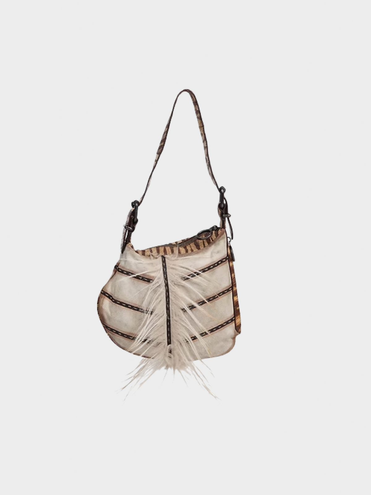 Fendi FW 2002 Runway Beige Suede Oyster Fur Bag