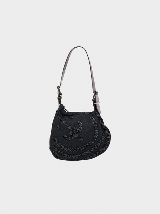 Fendi FW 2002 Oyster Black Embroidery Bag