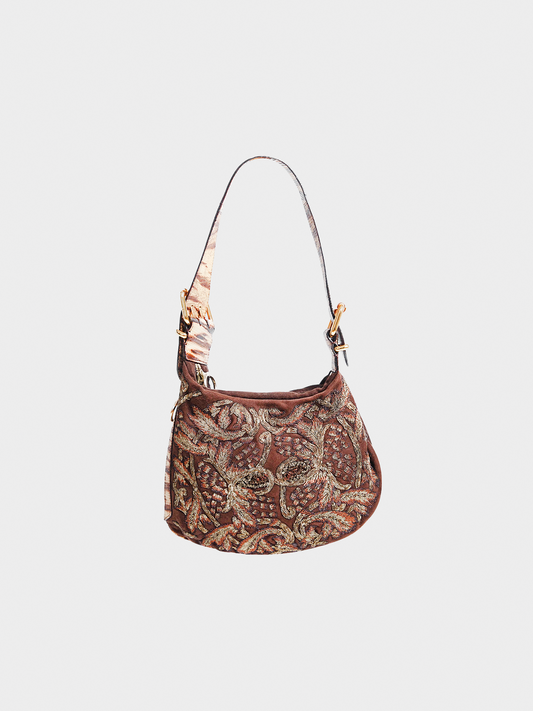Fendi FW 2002 Brown Embroidered Oyster Bag