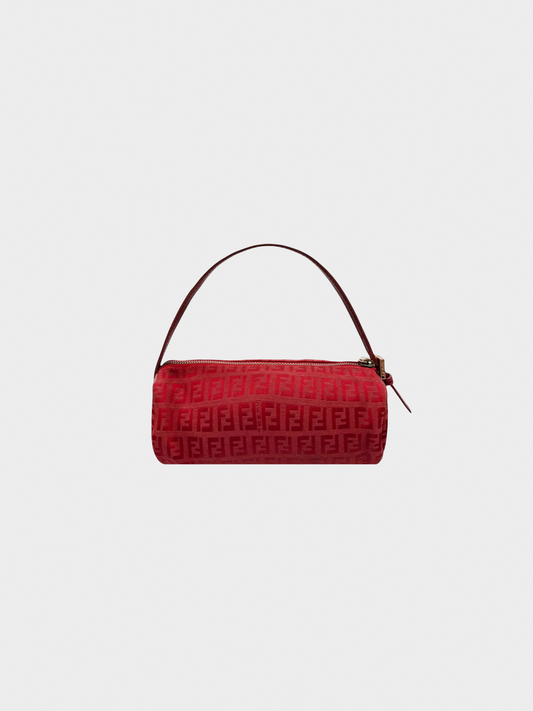 Fendi 2000s Cherry Red Zucchino Barrel Pochette Bag