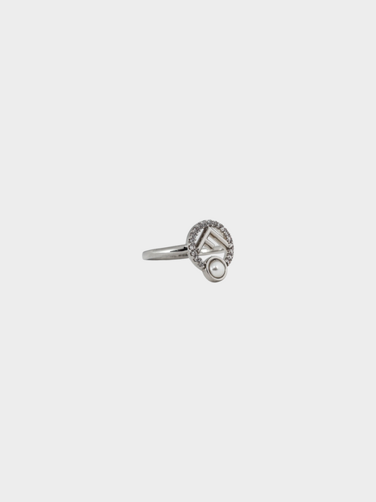 Fendi 2020s F is Fendi Pearl & Crystal Palladium-Plated Ring