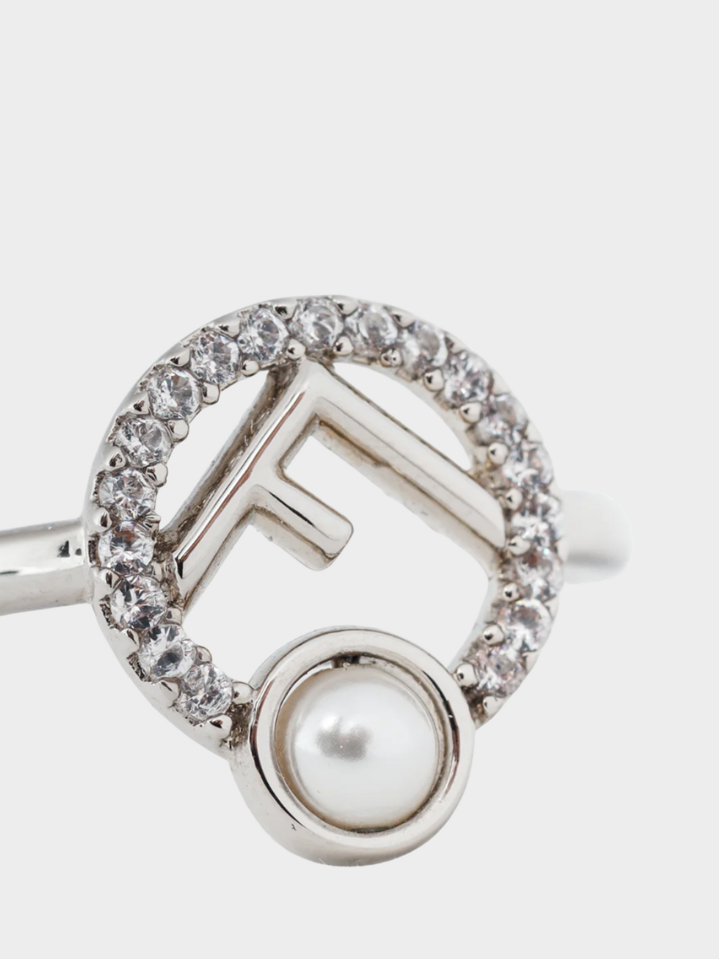 Fendi 2020s F is Fendi Pearl & Crystal Palladium-Plated Ring