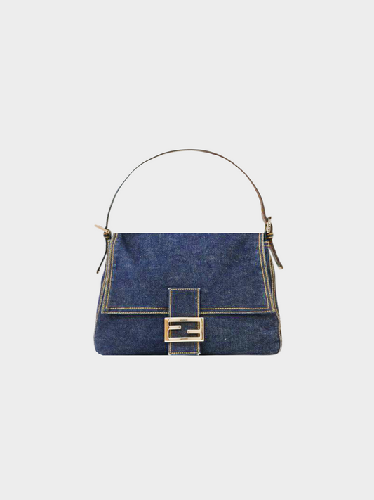 Fendi 2000s Dark Blue Denim Mama Baguette Bag