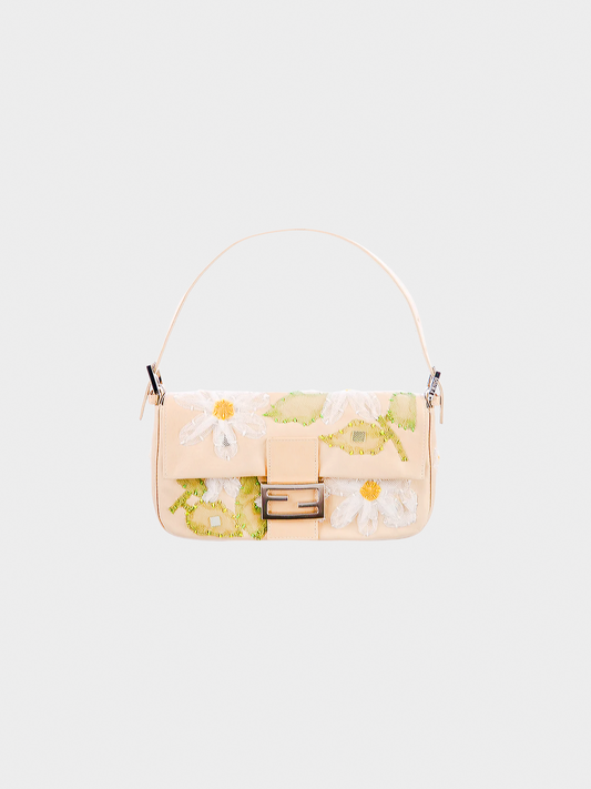 Fendi 2000s Beige Leather Daisy Baguette